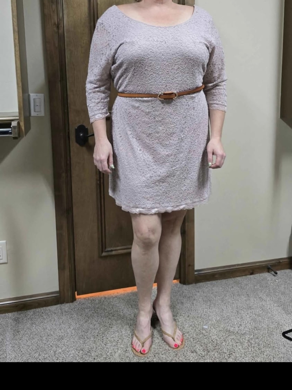 H&M Lace Shift Mini Dress in Light Mauve
